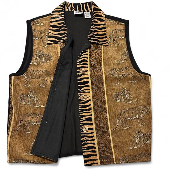 Y2K Carolina Colours Tiger Tapestry Vest Size L Safari Boho Animal Print Vest - Picture 6 of 7
